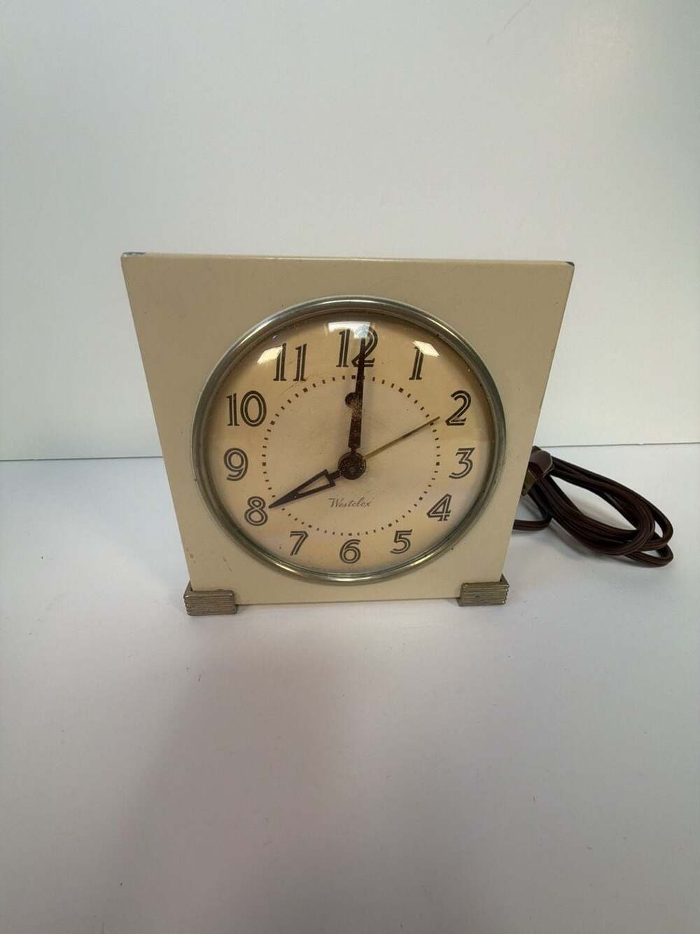 Vintage Westclox Logan S5-F Electric Alarm Clock Art Deco White